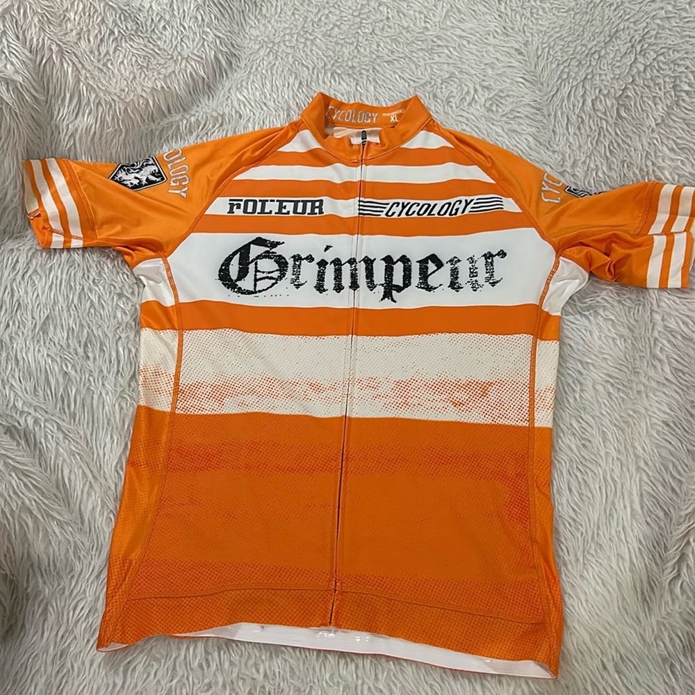Cycology men’s orange cycling full zipper jersey size xl
